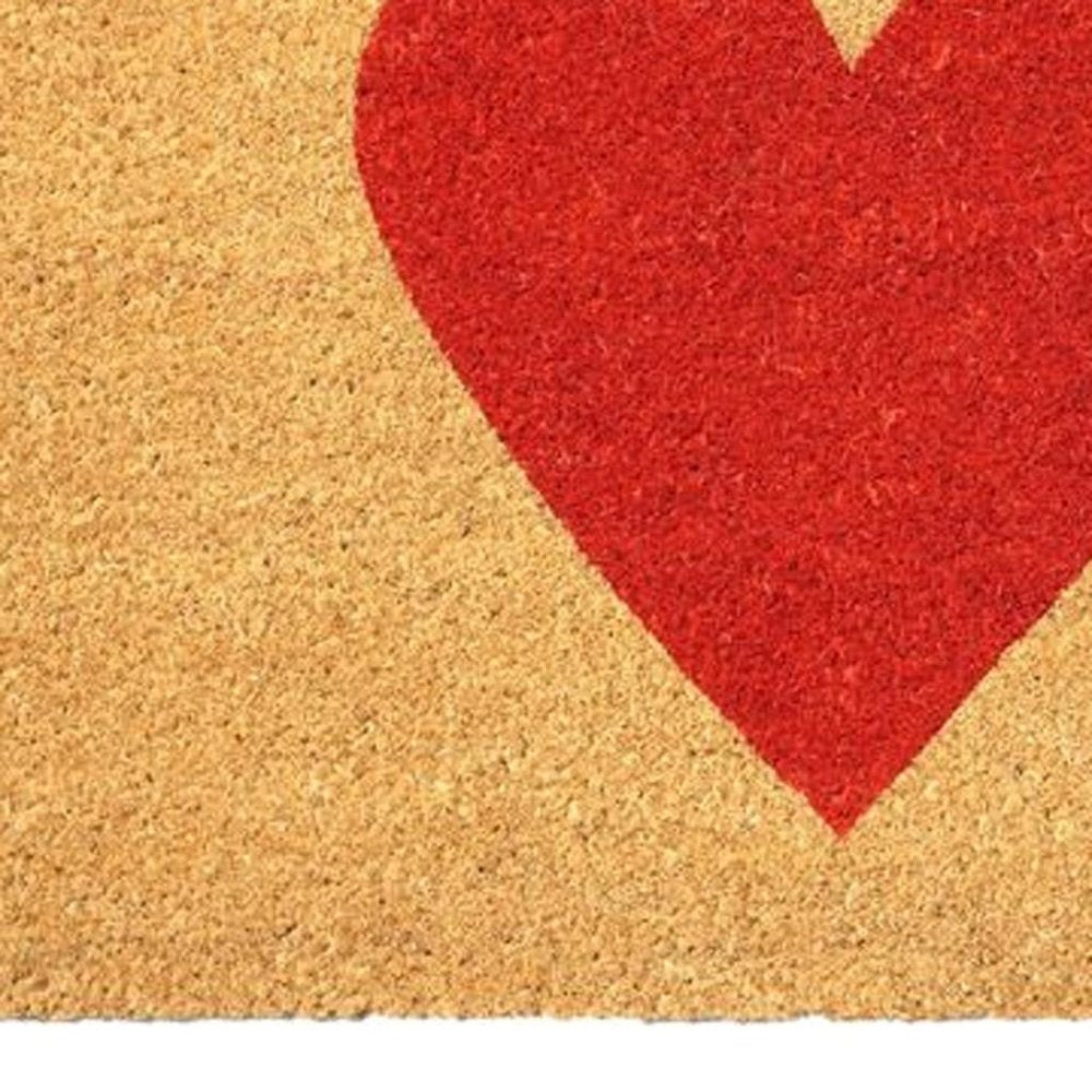 36" X 72" Brown And Red Heart Outdoor Coir Door Mat