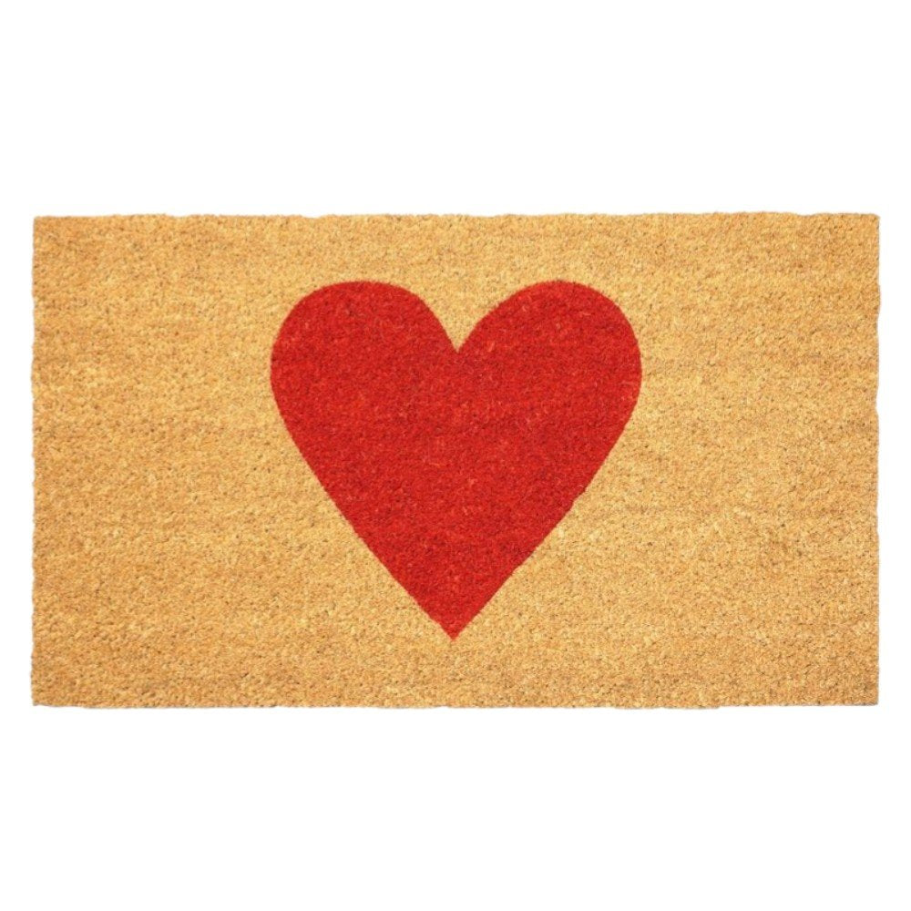 36" X 72" Brown And Red Heart Outdoor Coir Door Mat