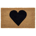 Brown coir doormat with a large black heart design.