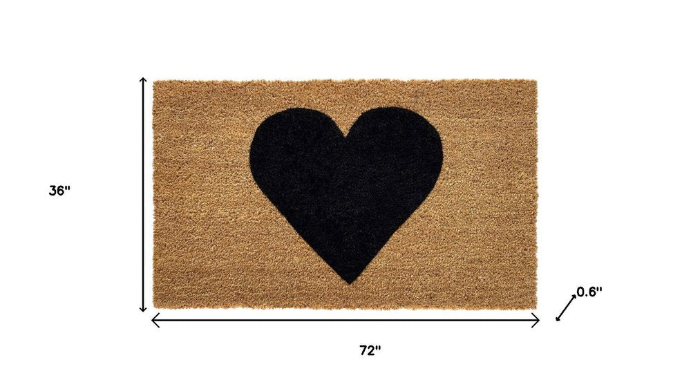 36" X 72" Brown And Black Heart Outdoor Coir Door Mat