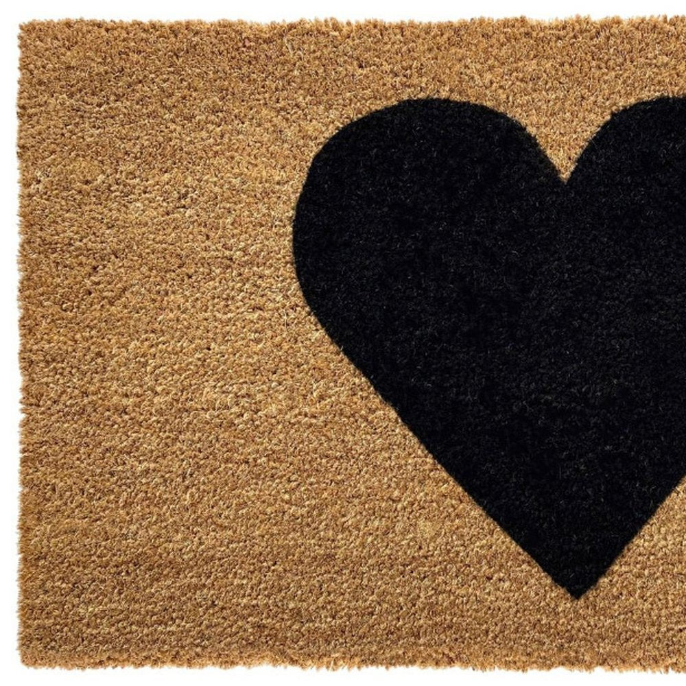 36" X 72" Brown And Black Heart Outdoor Coir Door Mat