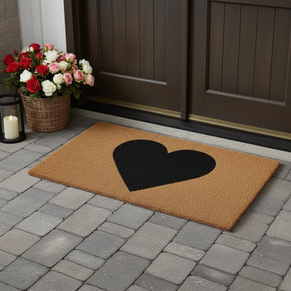 36" X 72" Brown And Black Heart Outdoor Coir Door Mat