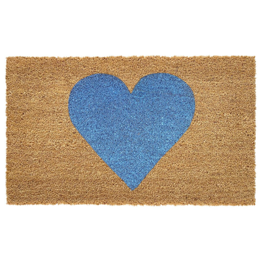 36" X 72" Brown And Blue Heart Outdoor Coir Door Mat