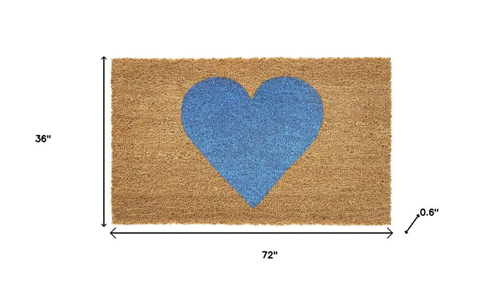 36" X 72" Brown And Blue Heart Outdoor Coir Door Mat