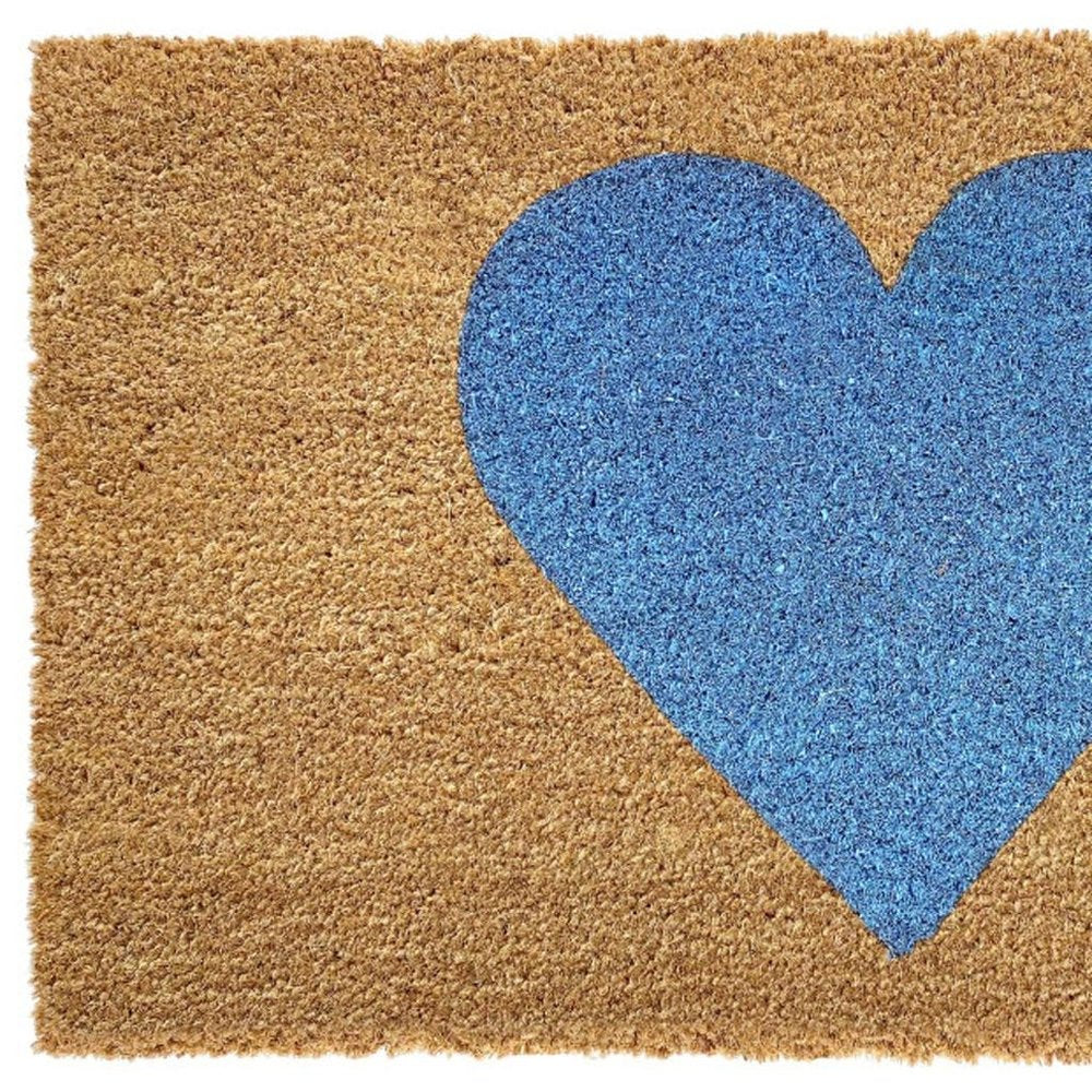 36" X 72" Brown And Blue Heart Outdoor Coir Door Mat