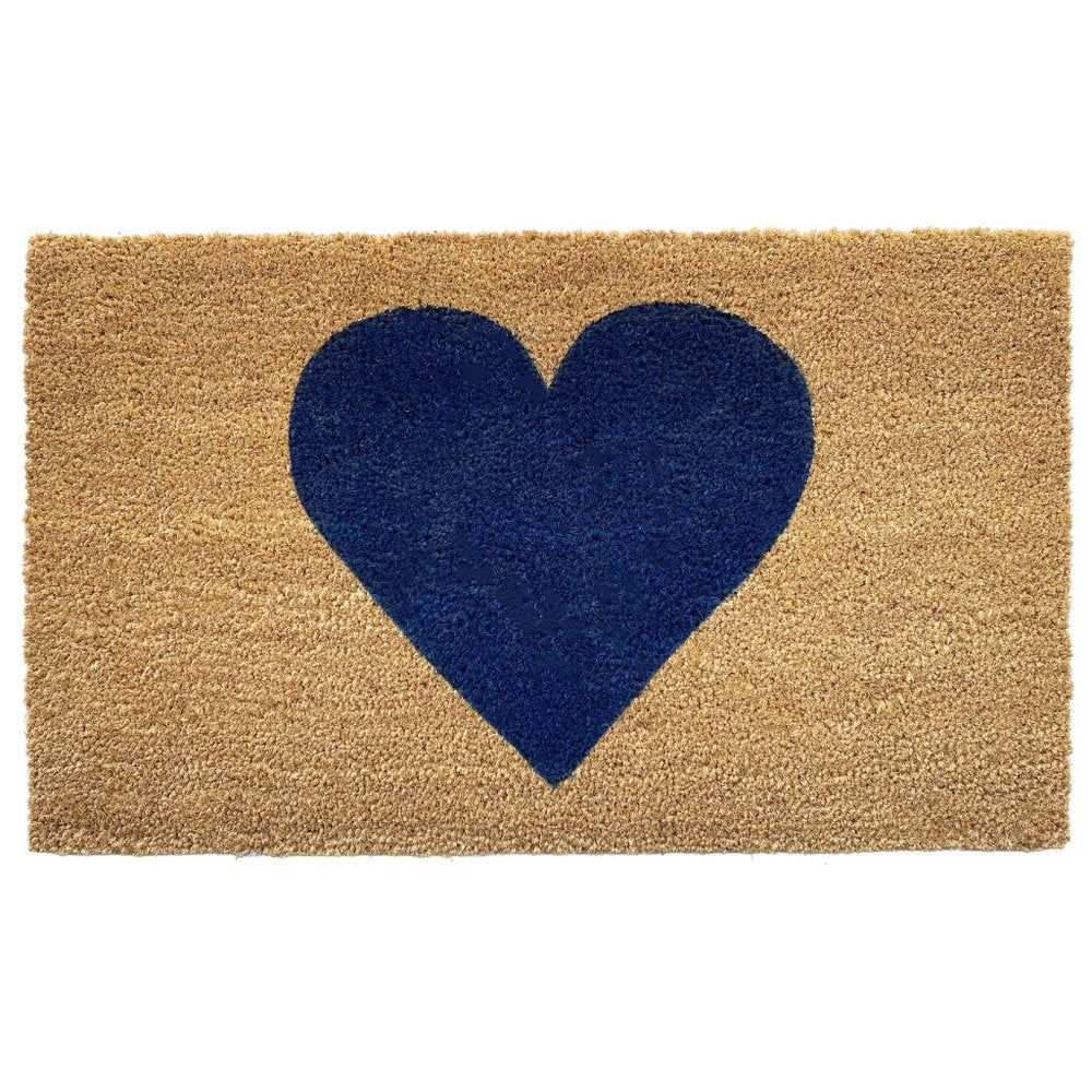 36" X 72" Dark Blue And Brown Valentine's Day Heart Welcome Outdoor Coir Door Mat