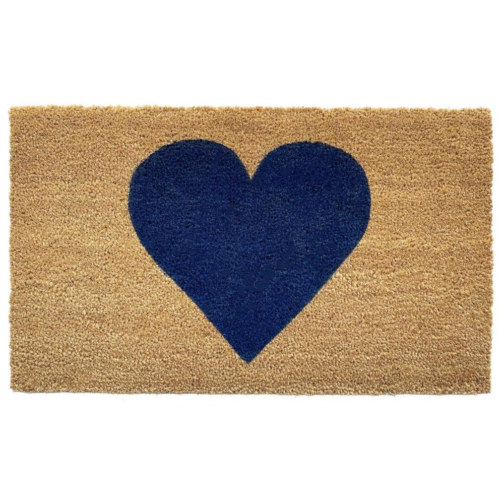 36" X 72" Dark Blue And Brown Valentine's Day Heart Welcome Outdoor Coir Door Mat. Doormat isolated on a plain white background, showing its brown color.