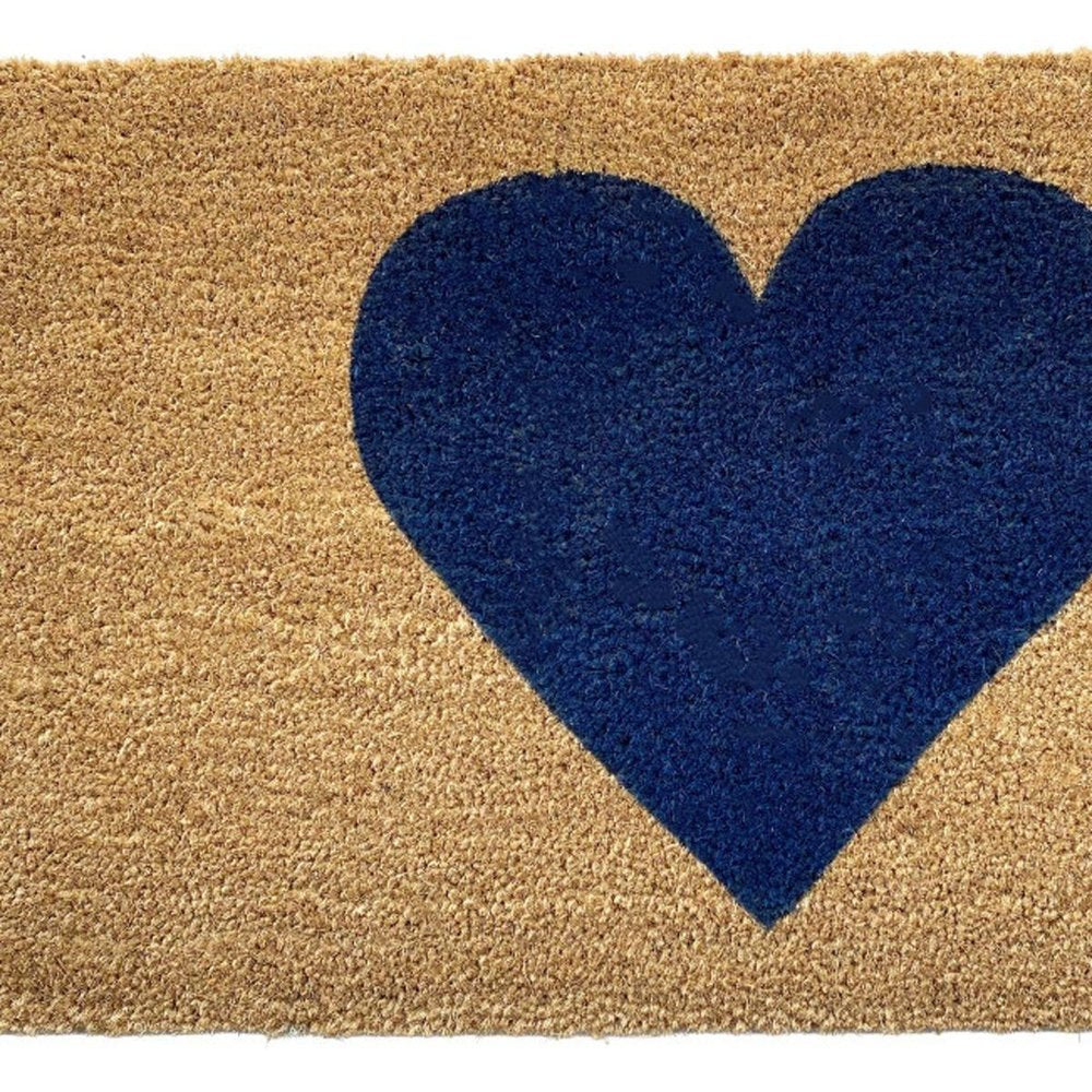 Close-up of 36" X 72" Dark Blue And Brown Valentine's Day Heart Welcome Outdoor Coir Door Mat showing the brown texture.