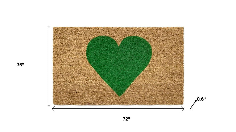 36" X 72" Brown And Green Heart Outdoor Coir Door Mat