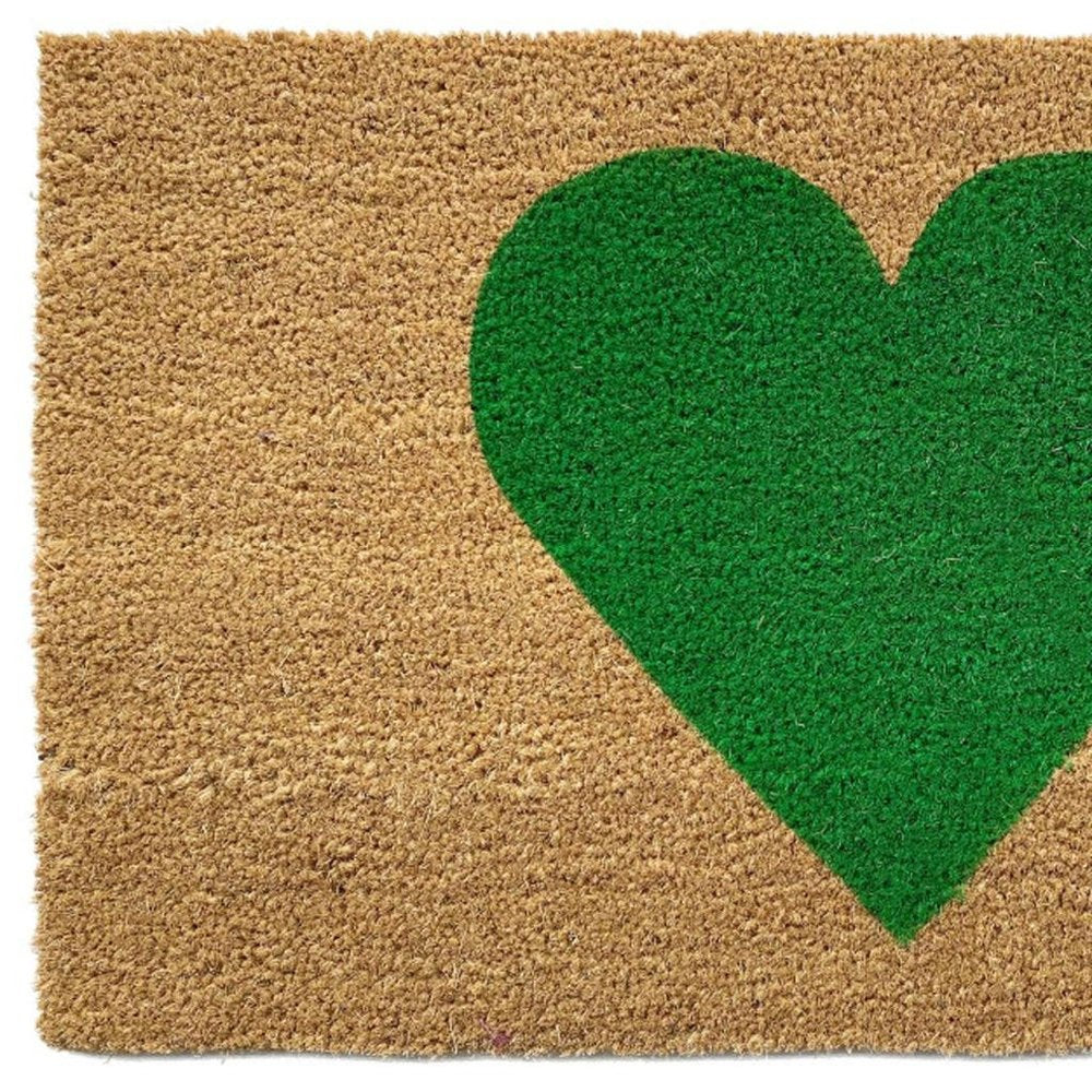 36" X 72" Brown And Green Heart Outdoor Coir Door Mat