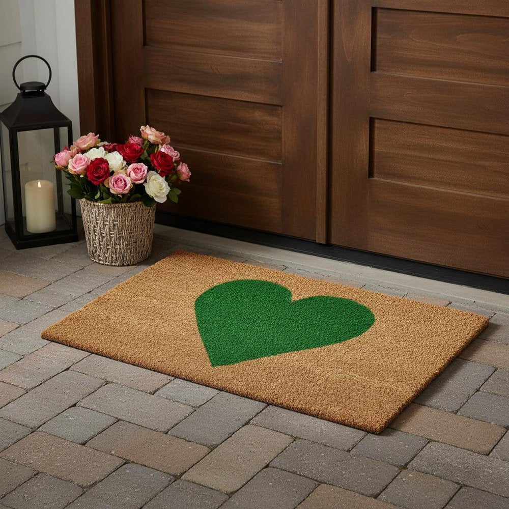36" X 72" Brown And Green Heart Outdoor Coir Door Mat