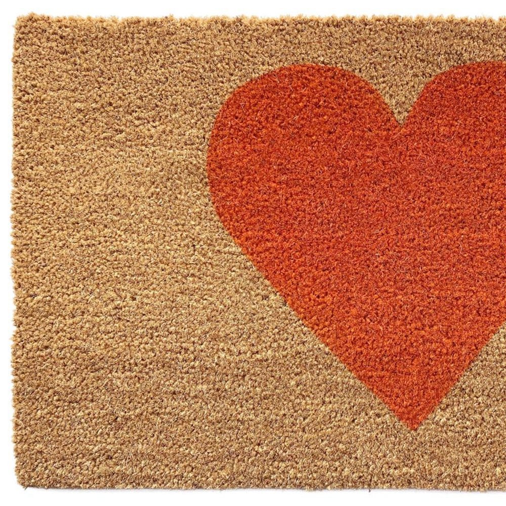 36" X 72" Brown And Orange Heart Outdoor Coir Door Mat