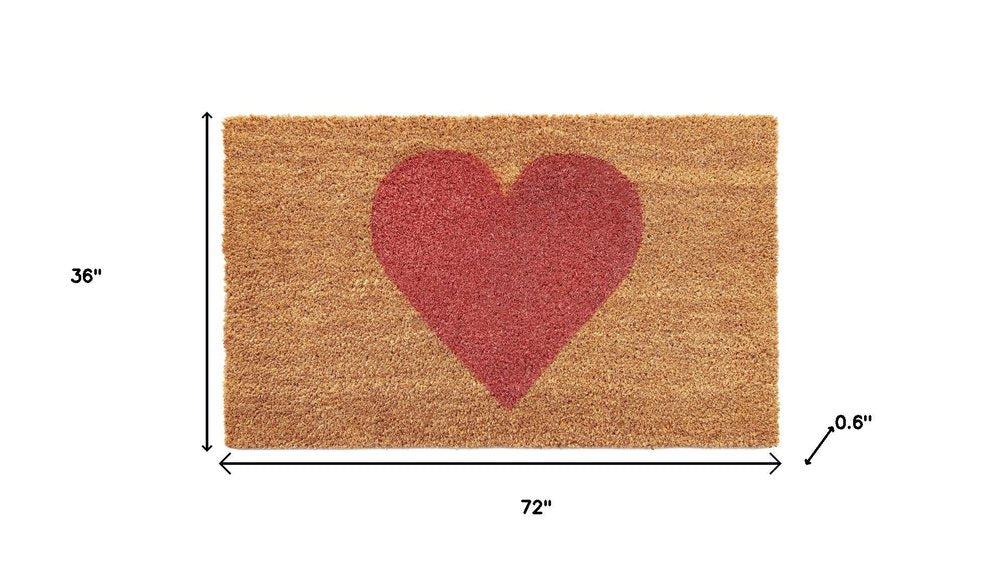 36" X 72" Brown And Pink Heart Outdoor Coir Door Mat