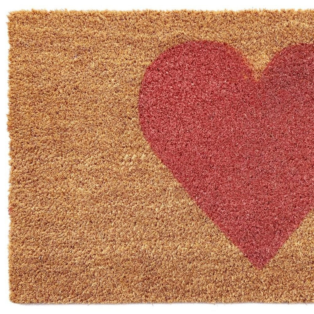 36" X 72" Brown And Pink Heart Outdoor Coir Door Mat