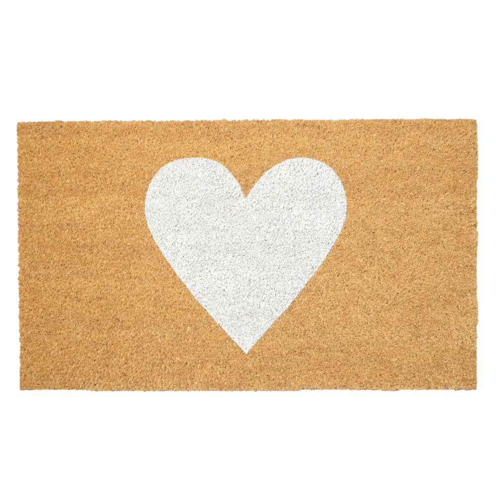 36" X 72" Brown And White Heart Outdoor Coir Door Mat