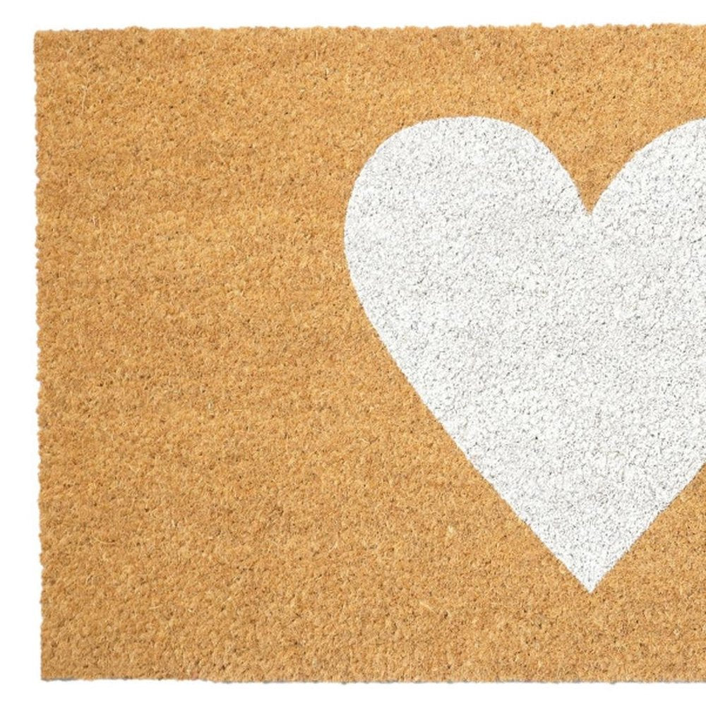 36" X 72" Brown And White Heart Outdoor Coir Door Mat