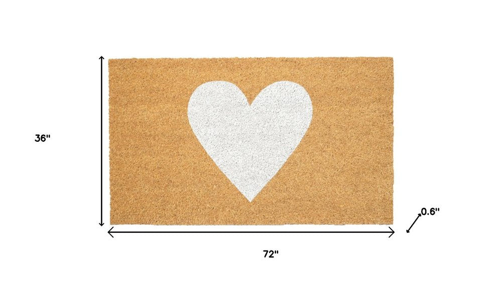 36" X 72" Brown And White Heart Outdoor Coir Door Mat