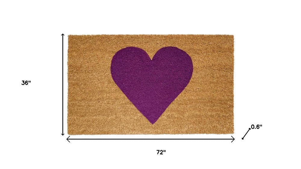 36" X 72" Brown And Purple Heart Outdoor Coir Door Mat