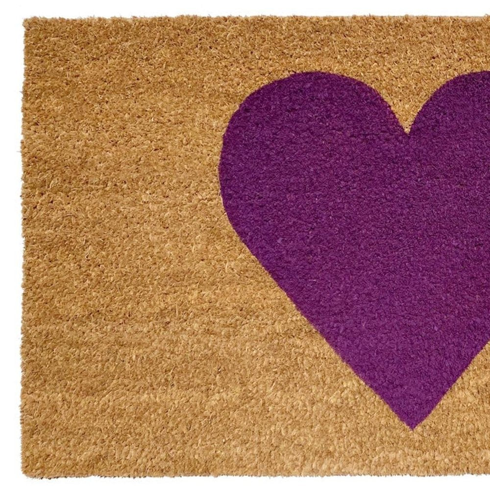 36" X 72" Brown And Purple Heart Outdoor Coir Door Mat