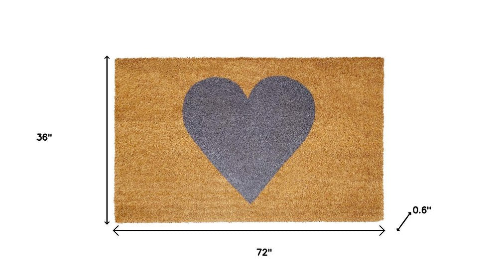 36" X 72" Brown And Gray Heart Outdoor Coir Door Mat