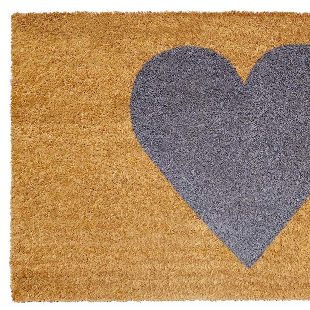 36" X 72" Brown And Gray Heart Outdoor Coir Door Mat