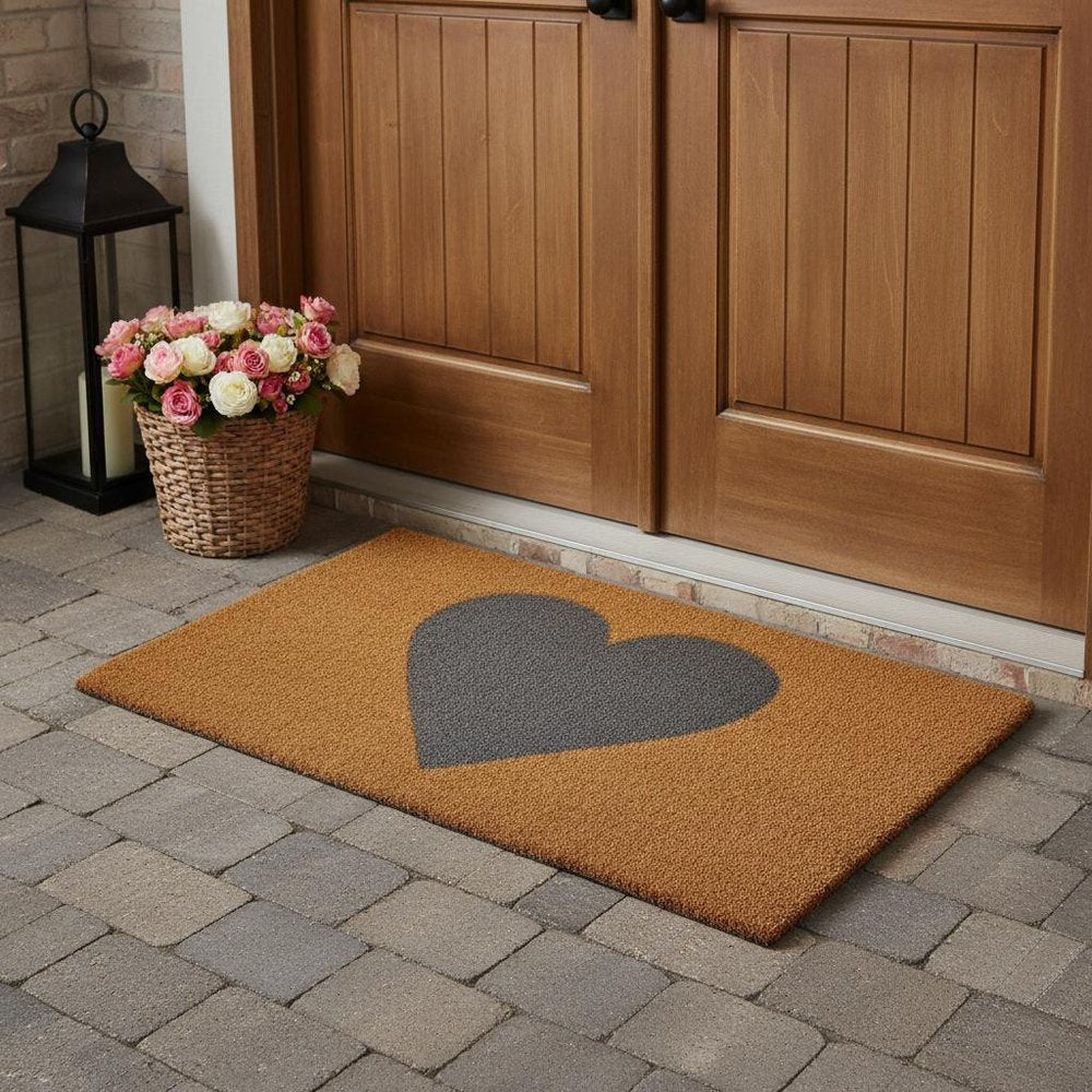 36" X 72" Brown And Gray Heart Outdoor Coir Door Mat