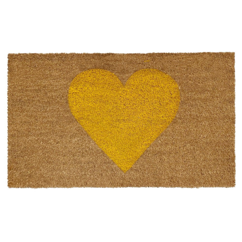 36" X 72" Brown And Yellow Heart Outdoor Coir Door Mat