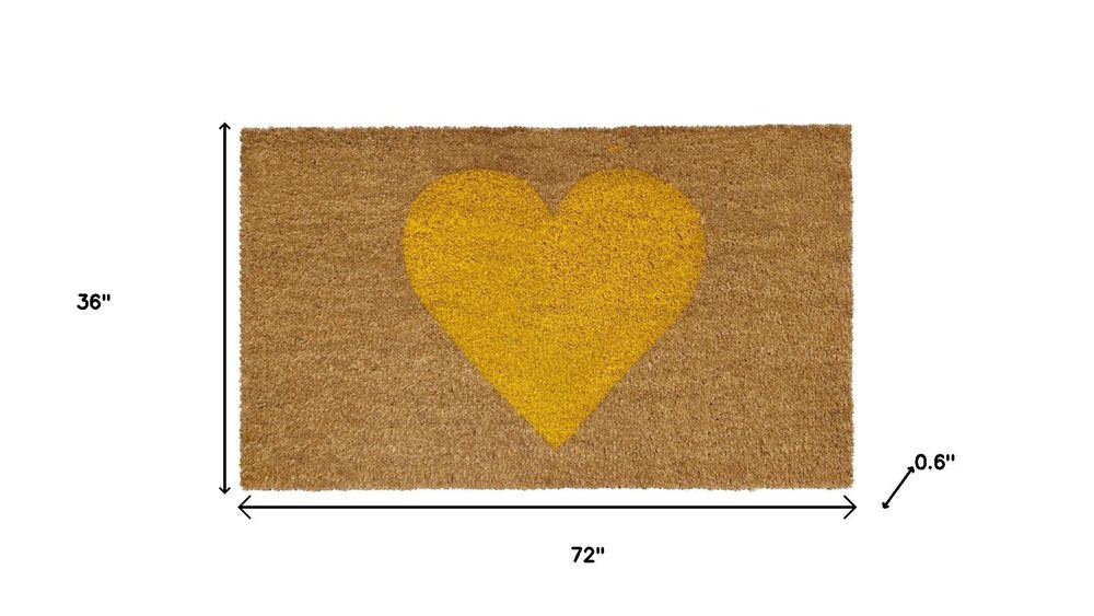 36" X 72" Brown And Yellow Heart Outdoor Coir Door Mat