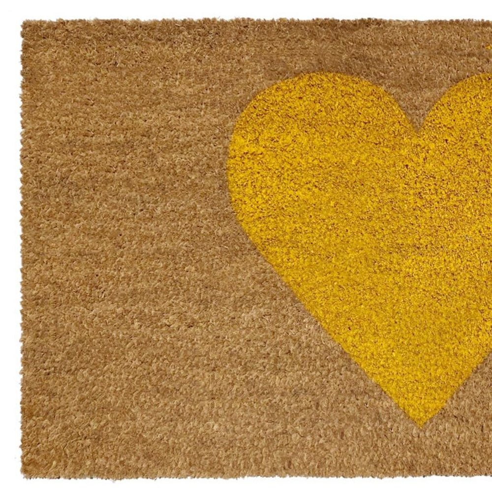 36" X 72" Brown And Yellow Heart Outdoor Coir Door Mat