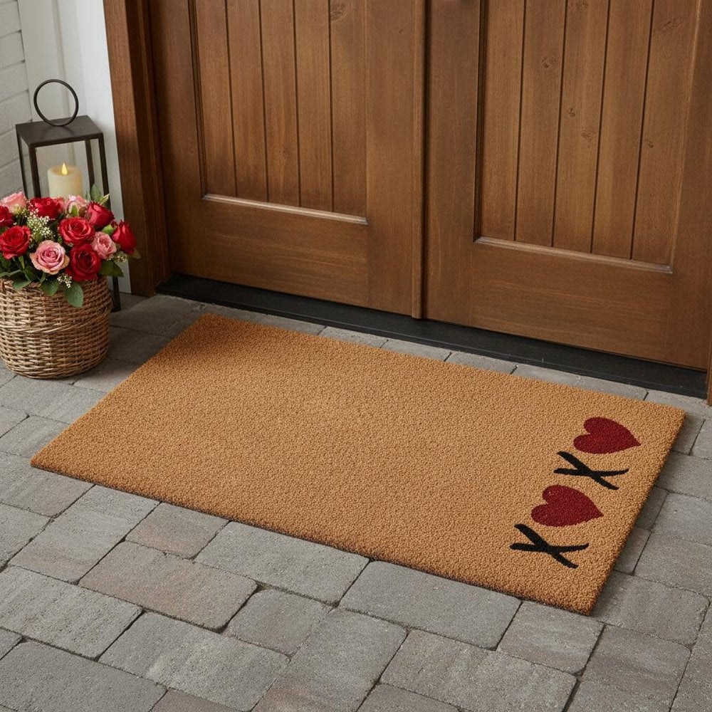 36" X 72" Brown Red And Black XOXO Outdoor Coir Door Mat