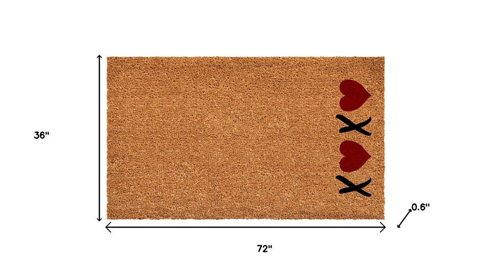 36" X 72" Brown Red And Black XOXO Outdoor Coir Door Mat