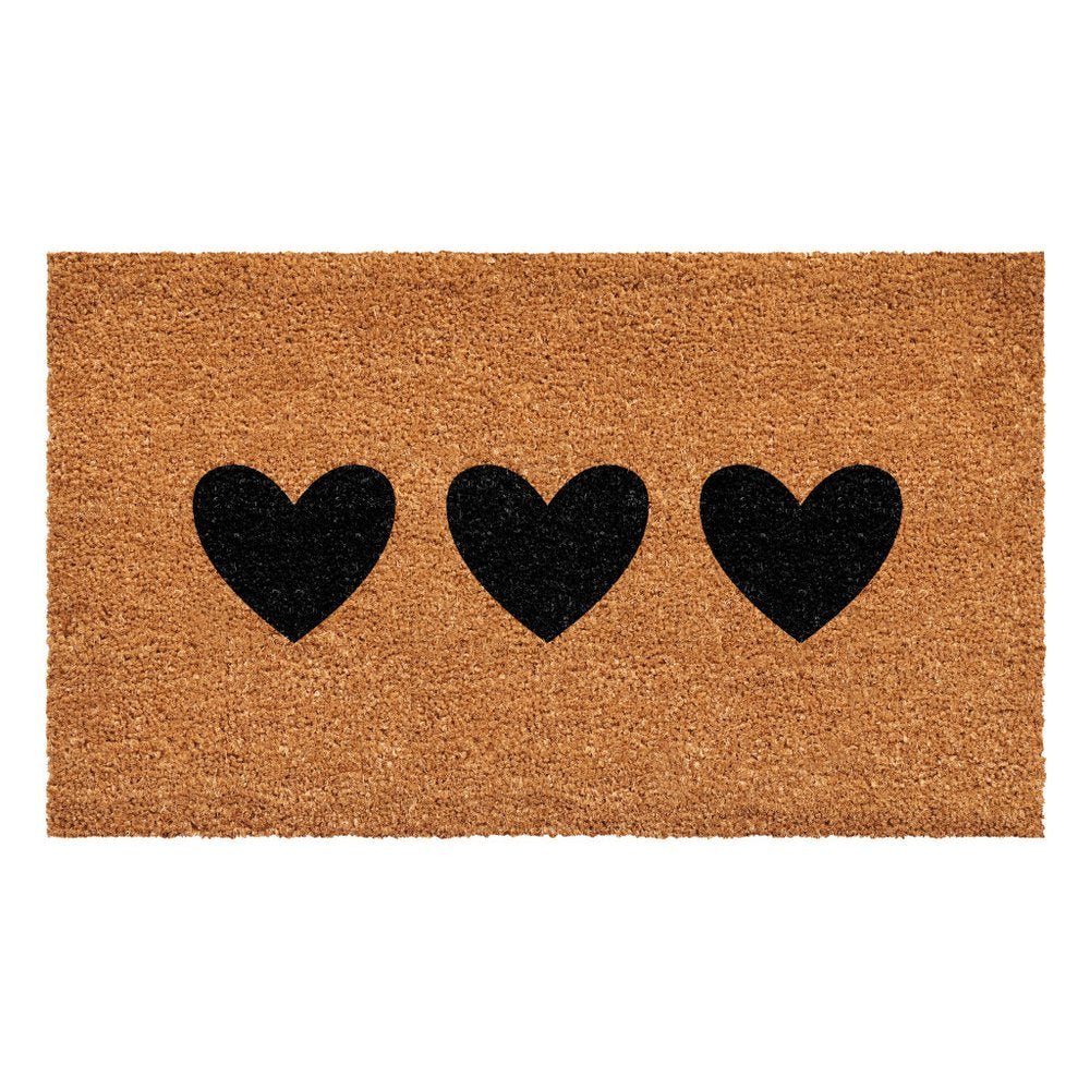 36" X 72" Brown And Black Three Hearts Outdoor Coir Door Mat