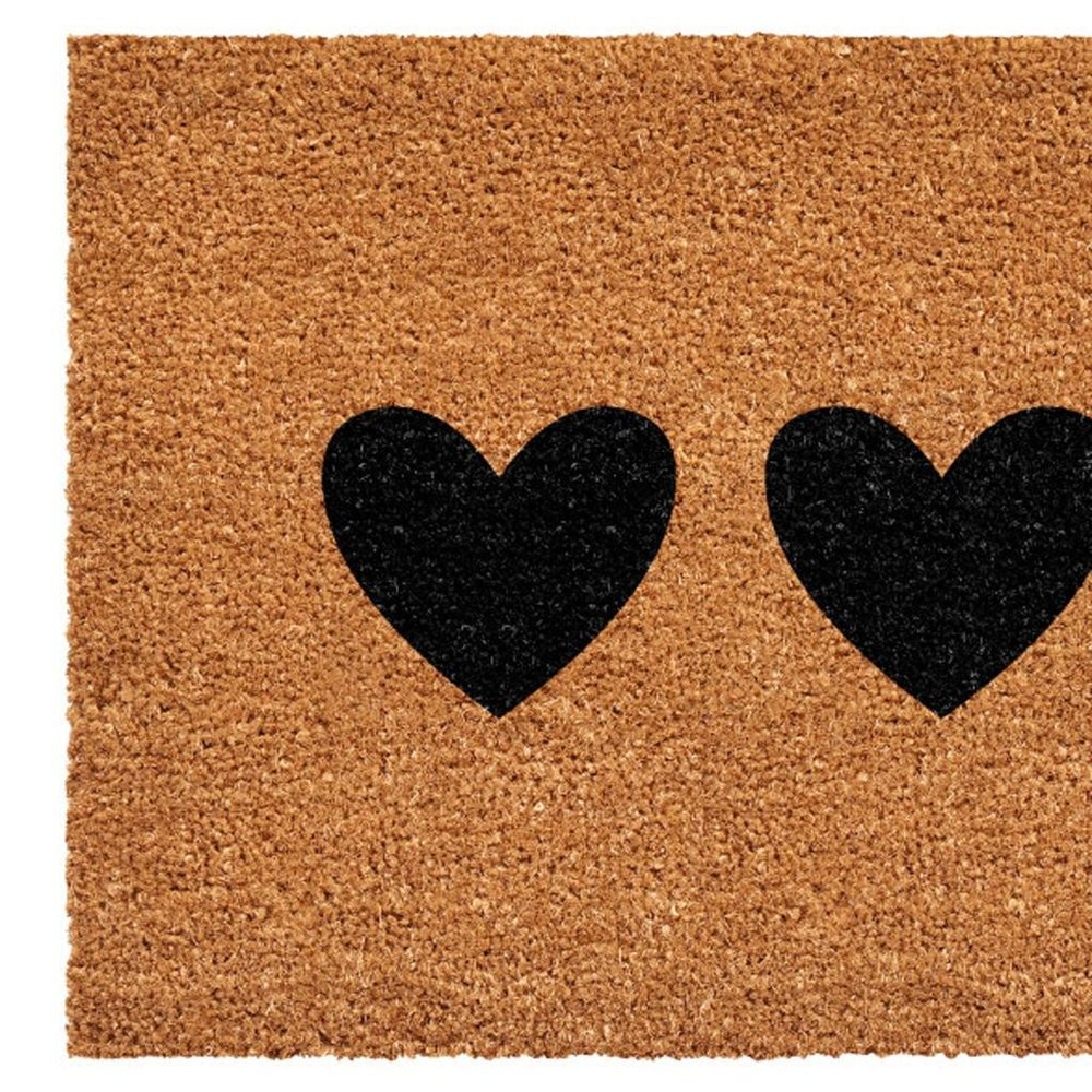 36" X 72" Brown And Black Three Hearts Outdoor Coir Door Mat