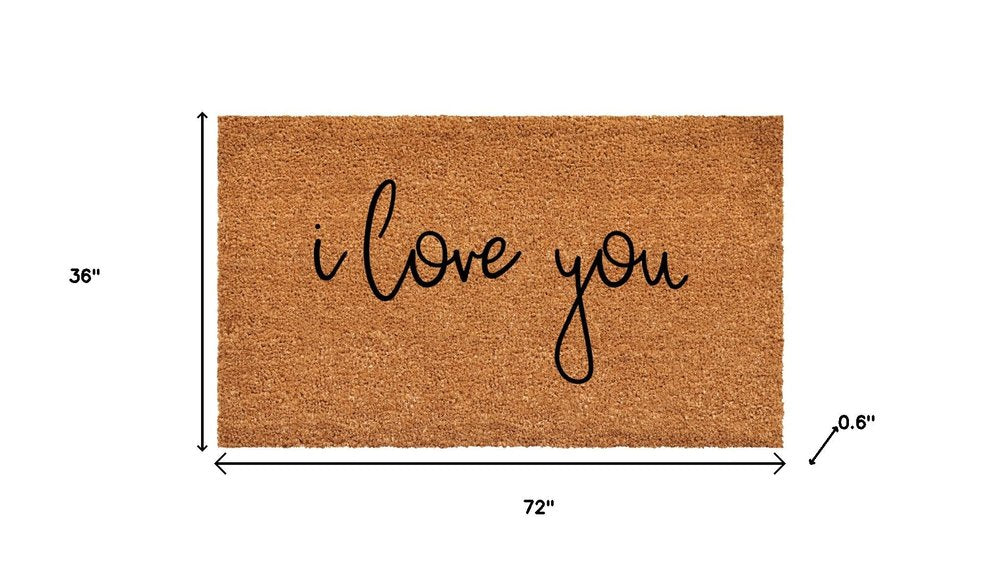 36" X 72" Brown Red And Black Love You Outdoor Coir Door Mat