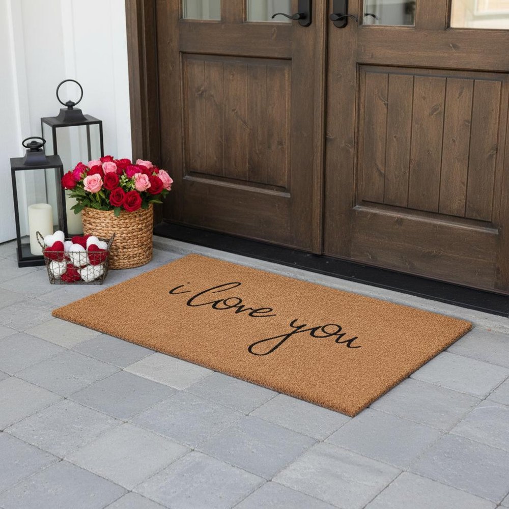 36" X 72" Brown Red And Black Love You Outdoor Coir Door Mat