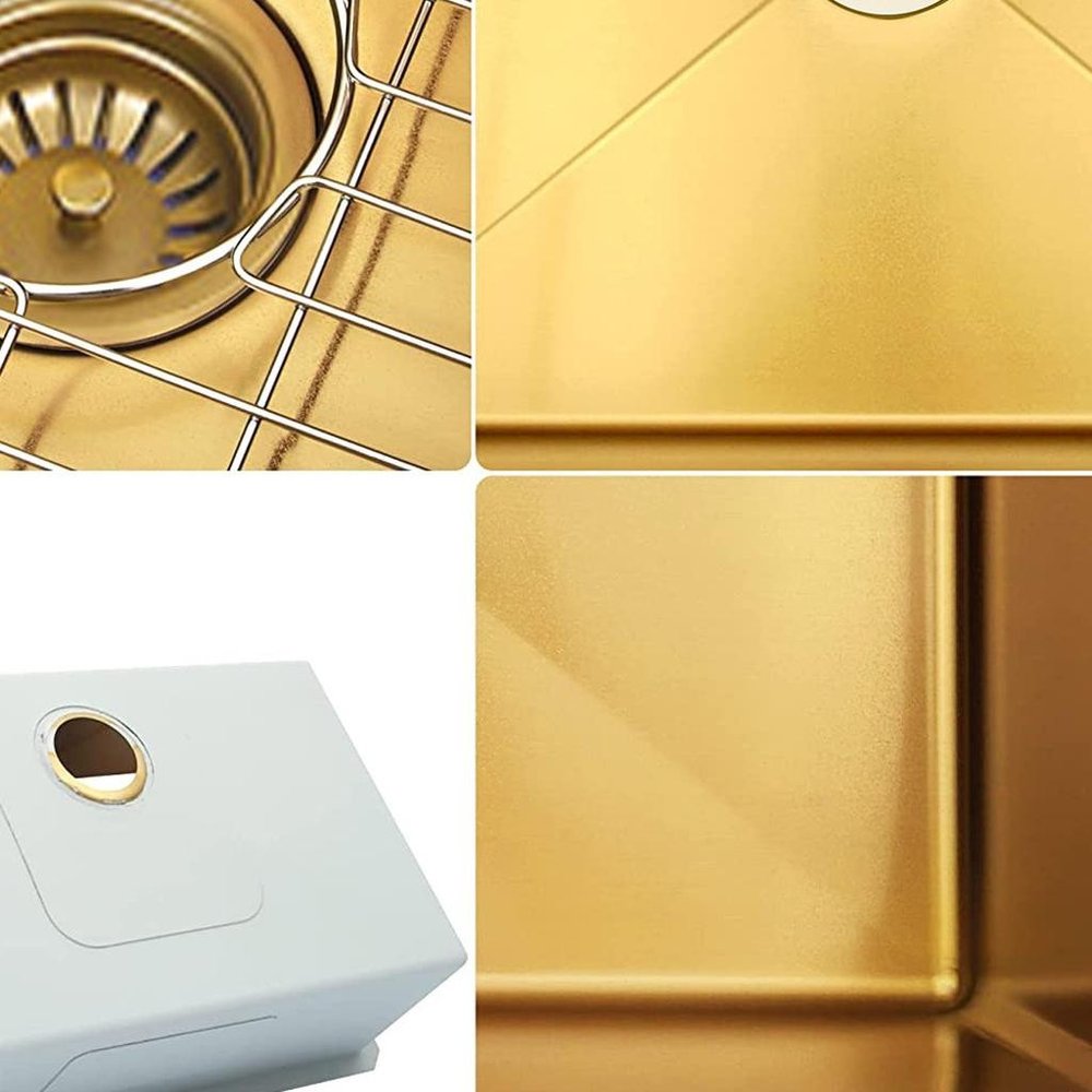 10" X 33" Gold Stainless Steel Undermount Kitchen Sink - SKU 719941. Kitchen & utility sink in gold metal.