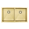 10" X 33" Gold Stainless Steel Undermount Kitchen Sink - SKU 719942. Kitchen & utility sink isolated on a plain white background, finished in gold metal.