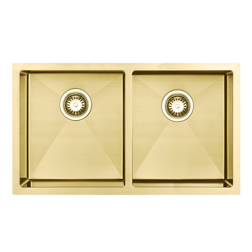10" X 33" Gold Stainless Steel Undermount Kitchen Sink - SKU 719942. Kitchen & utility sink isolated on a plain white background, finished in gold metal.