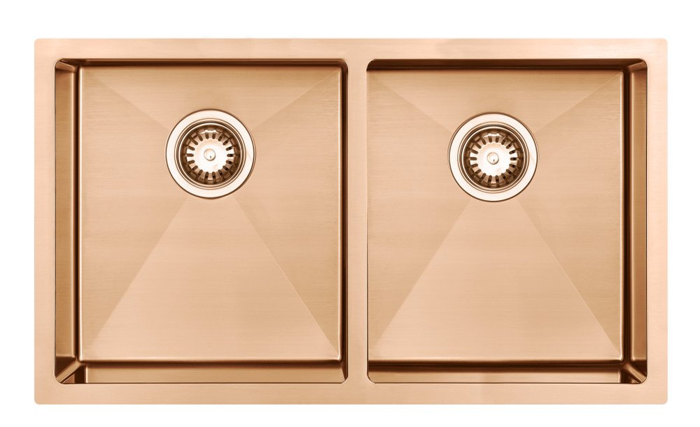 10" X 33" Gold Stainless Steel Undermount With Sink. Kitchen & utility sink isolated on a plain white background, showing a gold metal surface.