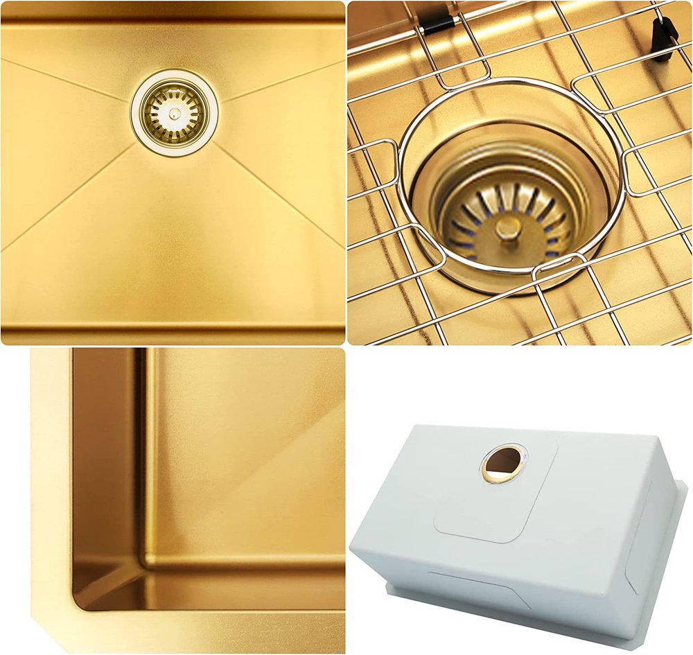 9" X 30" Gold Stainless Steel Undermount Kitchen Sink - SKU 719944 close-up detail