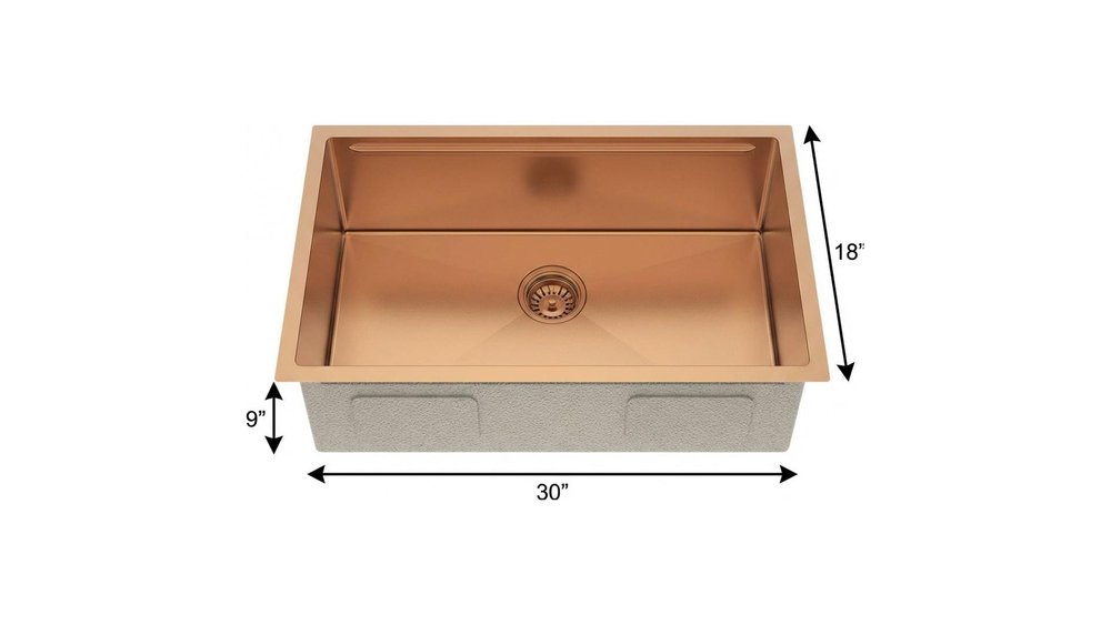 9" X 30" Gold Stainless Steel Undermount Kitchen Sink - SKU 719945 on a white background