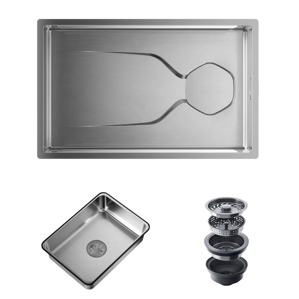 9" X 30" Silver Stainless Steel Undermount Kitchen Sink on a white background