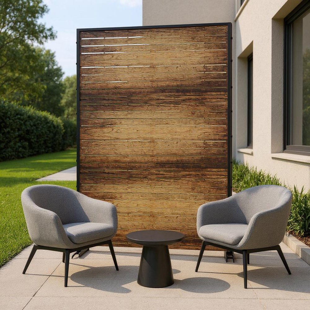 72" Brown Steel Three Panel Outdoor Privacy Screen