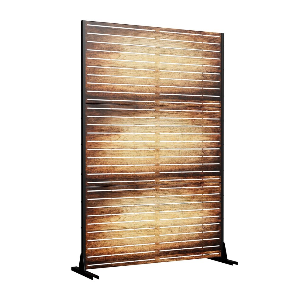 72" Brown Steel Three Panel Outdoor Privacy Screen