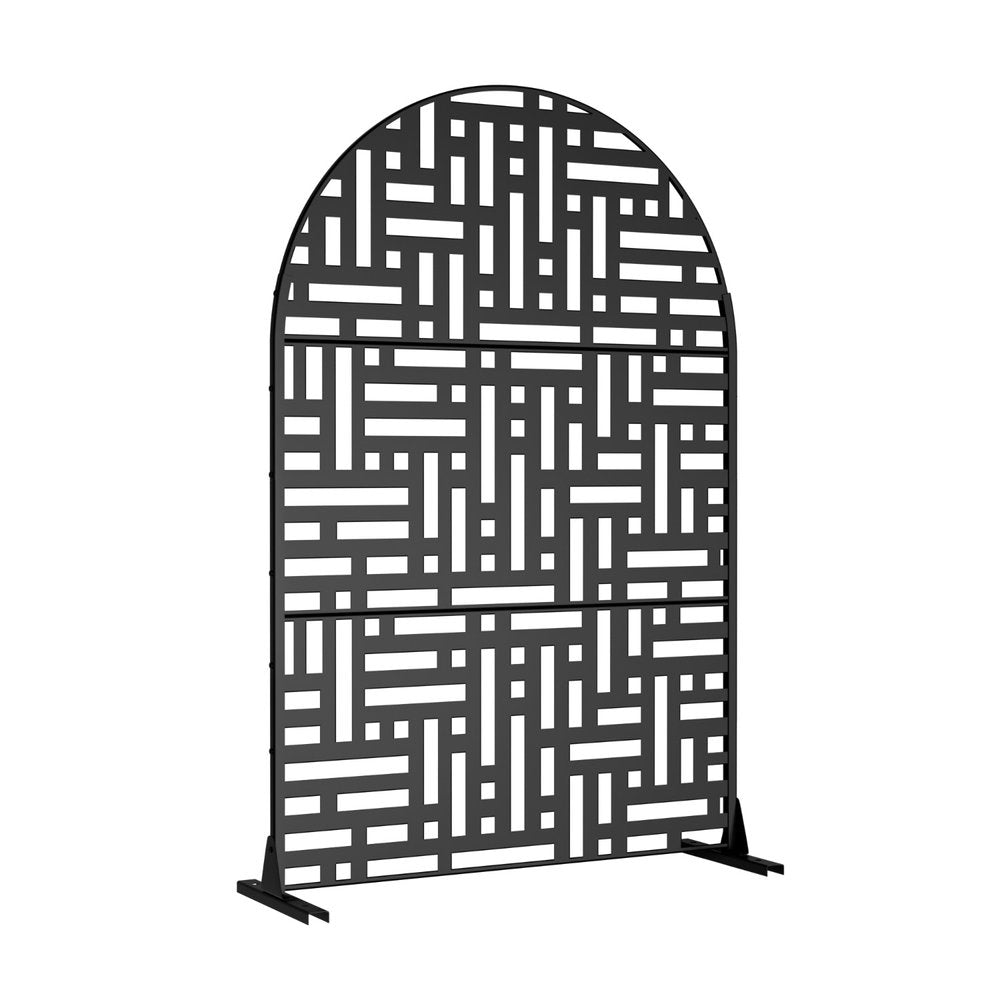 72" Black Steel Three Panel Outdoor Privacy Screen on a white background