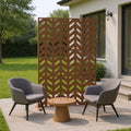 72" Brown Steel Three Panel Outdoor Privacy Screen
