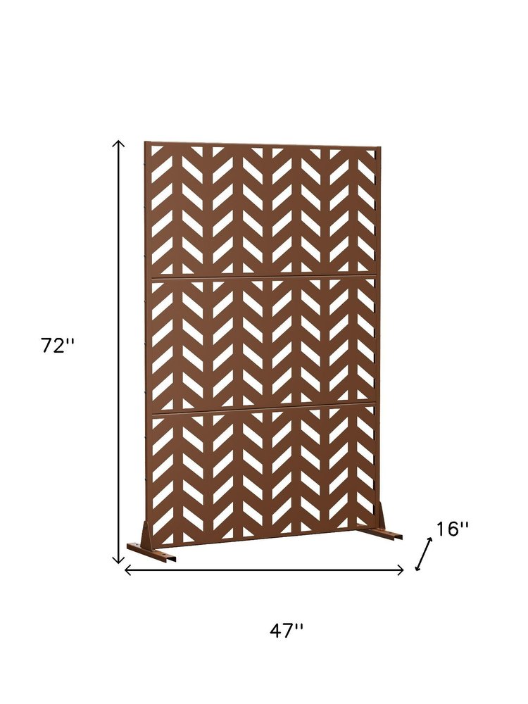 72" Brown Steel Three Panel Outdoor Privacy Screen
