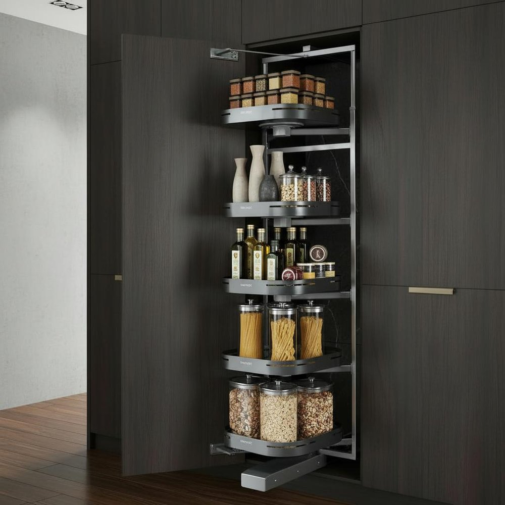 78" Silver Stainless Steel Kitchen Cabinet Insert in a home interior