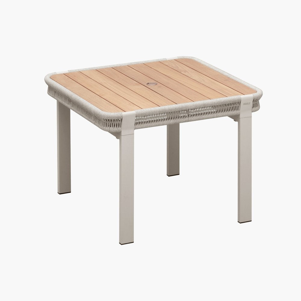 Five Piece Light Brown and Beige Square Solid Wood Dining Set with Four Chairs on a white background