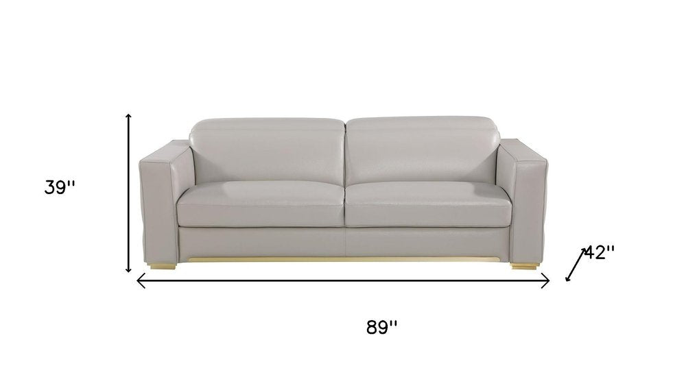 89" Light Gray Top Grain Leather Reclining Sofa